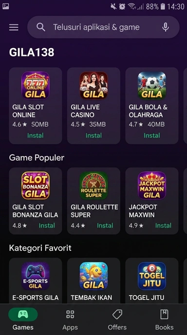 Tampilan katalog aplikasi gila138